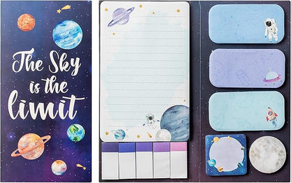 The Sky is The Limit Sticky Notes Set, 550 Sheets, Outer Space Galaxy Planet Pattern Self-Stick Notes Pads Divider Tabs Bundle Writing Memo Pads Back to School Office Supplies Small Gift