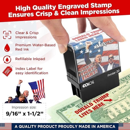 Donald Trump Lives Here Stamp - Self Inking Stamp for Trump 2024 Merchandise, Office Supplies, Election Party Decorations - Supports American Families!