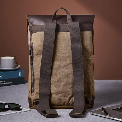 Vintage Waterproof Waxed Canvas Leather Backpack for Men Women 15.6" laptop Travel Rucksack
