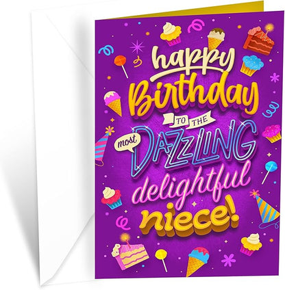 Prime Greetings Niece Happy Birthday Card, Made in America, Eco-Friendly, Thick Card Stock with Premium Envelope 5in x 7.75in, Packaged in Protective Mailer