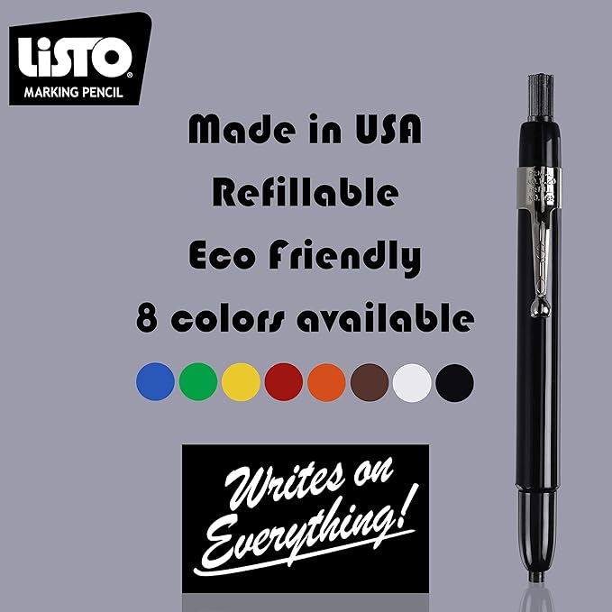 Listo 1620 - Box of 12 - BLACK COLOR - China Markers/Grease Pencils/China Marking/Pencils/Wax Pencils - Made in USA