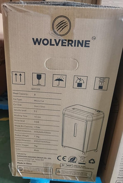 WOLVERINE 8-Sheet Super Micro Cut High Security Level P-5 Ultra Quiet Paper/Credit Card Home Office Shredder with 4.5 gallons Pullout Waste Bin SD9101 (Black)