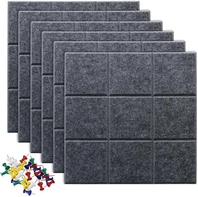 Large Cork Board Felt Board Tiles for Walls with 30 Push Pins, 11.8"x11.8" Pack of 12 Pin Board Notice Boards for Home Office Kitchen, Bulletin Board Wall Tiles for Photos Memos