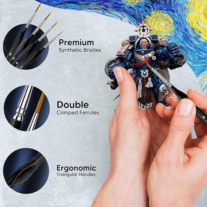 10PC Miniature Paint Brush for Fine Detailing, Mini Small Painting Brushes Set for Art, Crafts, Acrylic, Watercolor, Oil, Model, Face, Warhammer 40k & Paint by Number, Citadel, Figurine (Black)