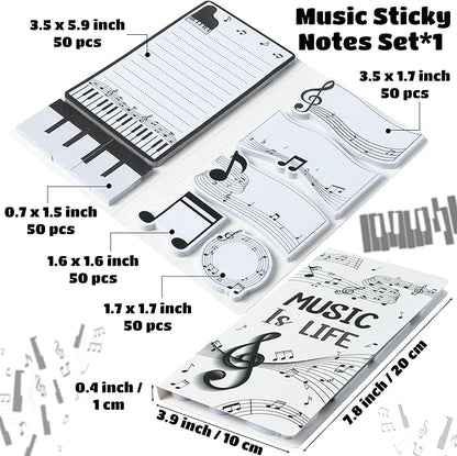 B1ykin Sticky Notes Set - Cartoon Theme Cute Self-Stick Notes Pad Teacher Appreciation Gifts， Self-Adhesive Writing Memo Pages Sticky to Do Notepad for Kids Employee School Office (Music is Life)