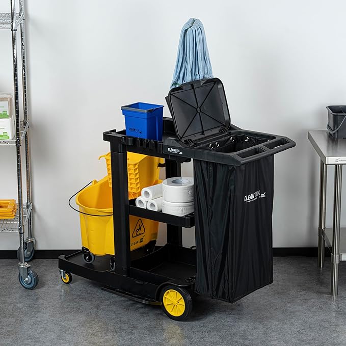 Restaurantware-Janitor CART Bag ONLY: Clean Tek Professional 16.93 x 10.63 x 29.53 Inch Janitorial Cart Bag, 1 Heavy-Duty Bag - Janitor Cart Sold Separately, Durable, Black Plastic Replacement Bag