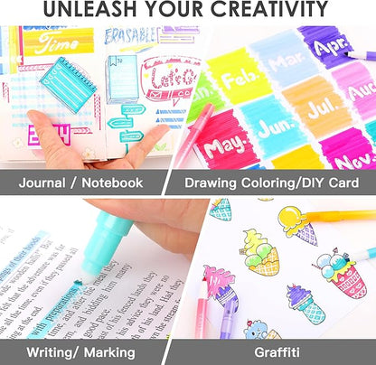 Erasable Highlighters, Dual Tip 10 Colors Erasable Highlighter Pen Assorted Colors, Smooth Writing Book Journaling Highlighters Erasable, No Bleeding Highlighters for Bible Journal Planner