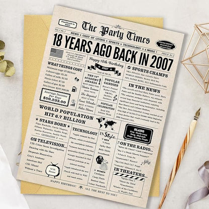 18th Birthday Card, 18th Birthday Decorations for Girls Boys, 18th Birthday Gifts for Son Daughter, Back in 2007 Birthday Card