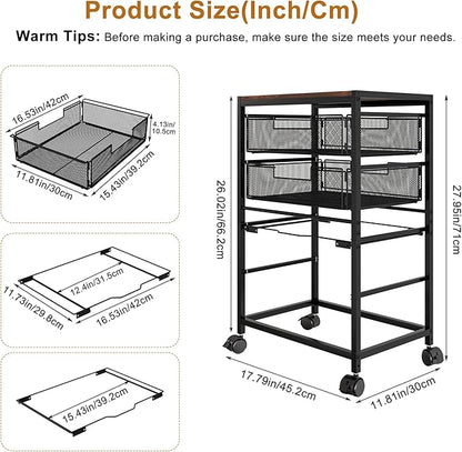 EasyPAG Rolling File Storage Drawer Cart with Wheels Letter & Legal Size Hanging File Folder Rack Mobile File Folder Rack with Pull-Out Drawer for Home Office 1 Folder Rack and 2 Small Drawers, Black
