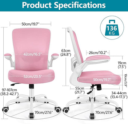 FelixKing Ergonomic Office Chair, Adjustable Height, Lumbar Support, Breathable Mesh Fabric, Durable and Reliable, Pink