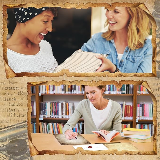 TaoBary 160 Packs Stationery Paper Set (50 Double Sided Stationery Writing Papers 50 Matching Envelopes) 60 Round Dot Sticker, 10 Design(Retro,8.5 x 11 Inch)