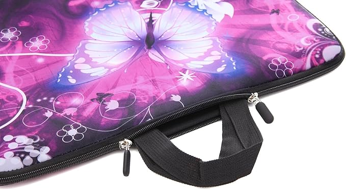 13.3-Inch to 14-Inch Laptop Sleeve Case Neoprene Carrying Bag with Hidden Handles for MacBook/Notebook/Ultrabook/Chromebooks (Pink Butterfly)