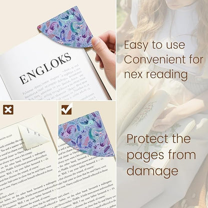 Axolotls Corner Bookmarks, Cute Leather Book Accessories for Book Lovers, 3 Pcs Reading Book Page Markers for Women Men Student Teacher Girls Boys Kids Retirement Birthday Gifts