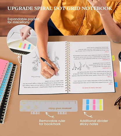 Dotted Notebook, Spiral Notebook Journal 8.5” x 11”, A4 Large Dot Grid Notebooks for Women Men, 100 GSM Dotted Paper, Plastic Hardcover Spiral Bullet Dotted Journals for Work School Sketching, Black