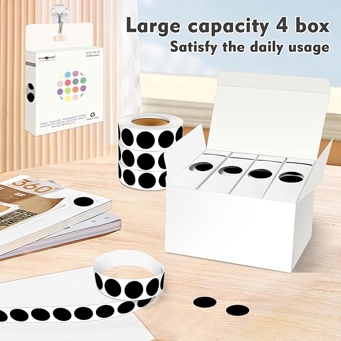 PARLAIM 3/4 Inch Roll Color Coding Labels,4000 per Rolls Round Permanent Adhesive Color Coding Circle Dot Stickers for Classroom Office HOM (Black)