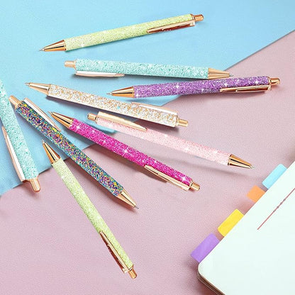 9 Pcs Fancy Pens for Women Glitter Colorful Ballpoint Pens Metal Retractable Pens Black Ink Medium Point 1.0 mm Pretty Cute Sequins Pens Journaling Pens for Women Girls (Fresh style)
