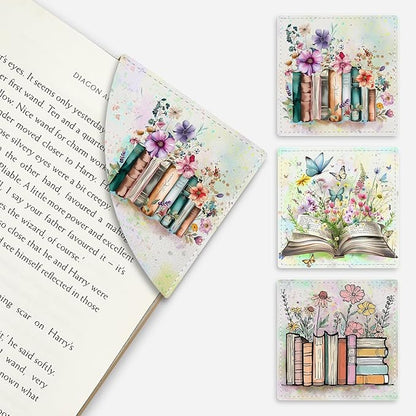 Floral Book Corner Bookmarks, Cute Leather Book Accessories for Book Lovers, 3 Pcs Reading Book Page Markers for Women Men Student Teacher Retirement Birthday Gifts