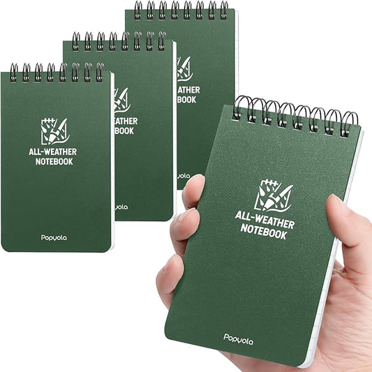 POPYOLA 4 Pack Waterproof Pocket Notebook, 3x5 Pocket Notepad, All Weather Mini Spiral Notepad, Write in the Rain Police Notepad with 100 Squared Pages for Outdoor Home Office School