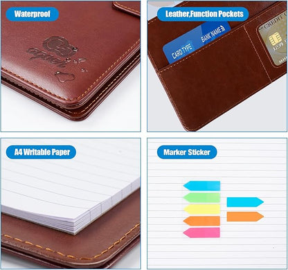 PU Leather Padfolio,A4 Leather Folder Binder Storage Clipboard with Magnetic Closure Cover,Business Resume Folder with Luxury Pen,Notepads,Sticky Tabs for Interview,Conference,Gift Portfolios (Brown)