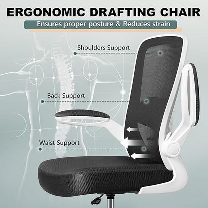 FelixKing Drafting Chair Ergonomic Tall Office Chair, Breathable Mesh Chair with Adjustable Footrest Ring Lumbar Support Flip-up Armrests, High Back Executive Comfy Task Computer Chair for Home Office