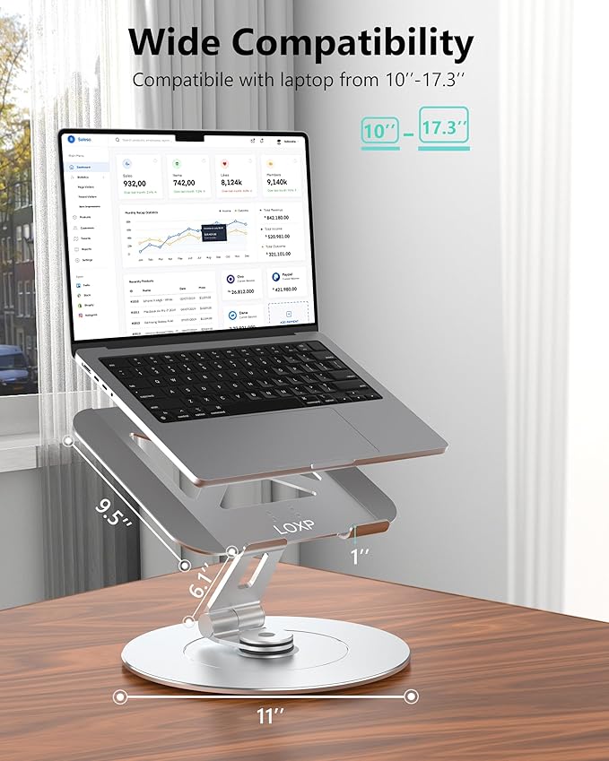 High-End Laptop Stand for Desk with 360 Rotating Base, Ergonomic Protable Laptop Riser for Collaborative Work, Aluinum Computer Notebook Stand Holder for MacBook Air Pro, Dell, XPS, HP up to 17 Inches