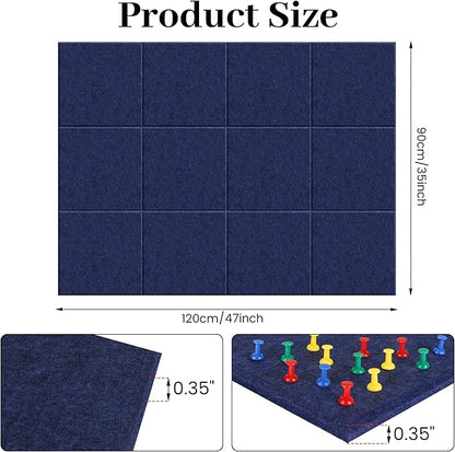 Large Cork Board for Office Dark Blue Felt Board Alternative-12 Pack Felt Wall Tiles for Office Wall Decor,Felt Bulletin Board Tiles,Push pin Board Wall Organizer for Office