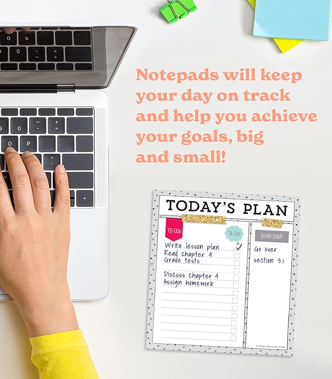 Carson Dellosa Today's Plan Notepad, 50 Sheet Note Pad With Lined Paper for To Do List and Checklist, Classroom Organization Stationary, Desk Accessories and Office Supplies