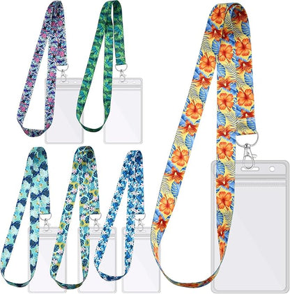 Tudomro 6 Pack Cruise Lanyard for Ship Cards with ID Holder Cruise Essentials Must Haveskey Waterproof Ship Card Holders for Women Men Travel Accessories(Hawaii Style)
