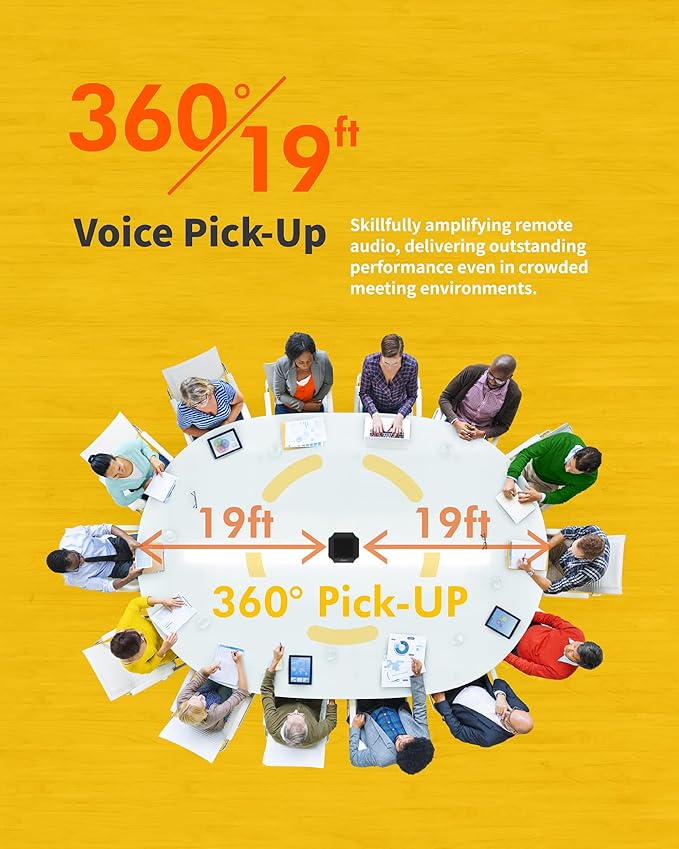 KURO CSP-102 Bluetooth AI Speakerphone Conference Speaker and Microphone with AI Noise Cancellation Long Coverage 360 Degree Voice Pickup Wireless Office Mic for Zoom Meeting Skype Teams White