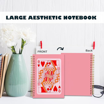BearCake Funny Pink Queen of Hearts Notebook Journal, Preppy Notebook, Pink Aesthetic Notebooks, Pink Office Supplies, Hardcover Spiral Notebook 5.5x8.3, Pink Desk Accessories for Women Office