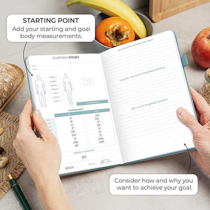 Clever Fox Food Journal - Daily Food Diary, Meal Planner to Track Calories & Nutrients, Weight Tracker Notebook, A5 (Aquamarine)