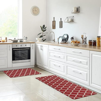 ComfiLife Kitchen Mats for Floor (2 PCs) – Cushioned Anti Fatigue Kitchen Rug for Comfortable Standing – Waterproof, Easy Clean, Non-Slip, Thick Kitchen Mat Set for Home, Office, Sink, Laundry (Red)