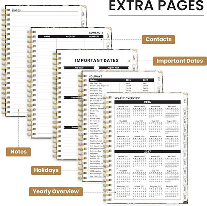 2026 Planner, Weekly and Monthly Planner for Women, January 2026 to December 2026, Pretty Hardcover 2026 Calendar Planner Book with Tabs, Inner Pocket, Spiral Bound, Perfect Office Home School Supplies - 8.5" x 11", Wild Rose