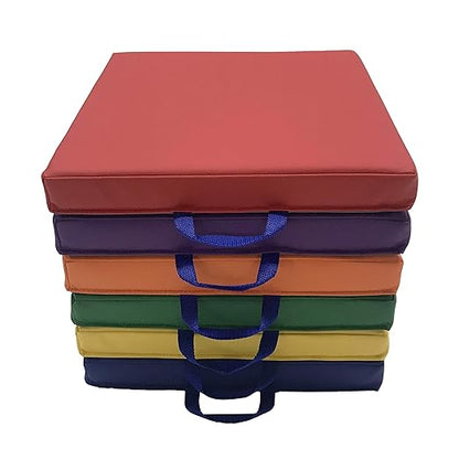 Factory Direct Partners SoftScape 15 inch Square Classroom Floor Cushions with Handles; Flexible Seating for Daycare, Preschool, Playroom; 2 inch Thick Deluxe Foam (6-Piece) - Assorted, 12228-AS
