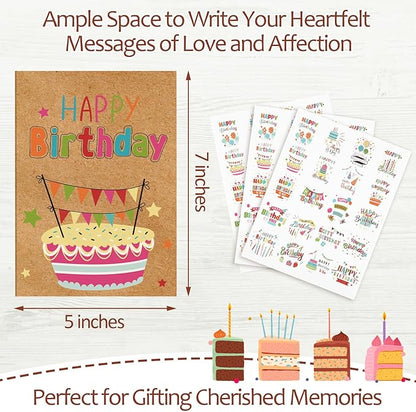 200 Set Unique Happy Birthday Card Bulk with Envelope and Sticker Blank Greeting Card Large 5 x 7 Inch Suitable for Office Kids Women Men, 20 Styles(Retro Style)