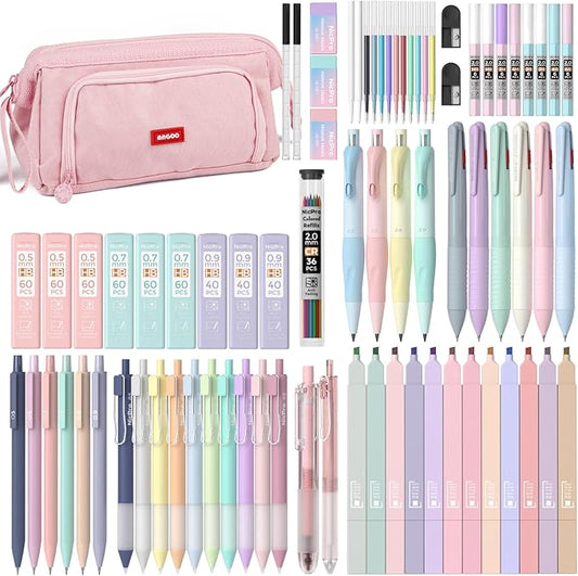 Nicpro 78 PCS Aesthetic School Supplies with Cute Pen Case, 12 Pastel Highlighters, 12 Color & Black Ink Gel Pens, 10 Mechanical Pencils 0.5, 0.7, 0.9, 2.0 mm, 6 Ballpoint Pen for Student Stationary
