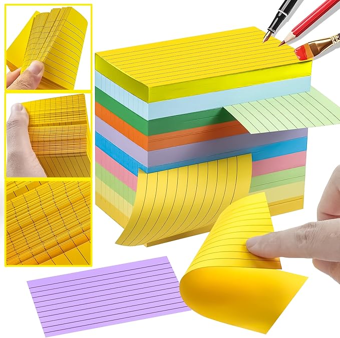 MotBach 600 Pieces Index Cards Flash Cards,3" x 5", 10 Color Assorted Color Memo Note Cards Studying Record To Do List for Home School Office Supplies (Lined Card)
