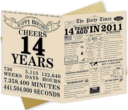 Retro 14th Birthday Card for Girls Boys, Funny 14th Birthday Gift Ideas for Daughter Son, Happy 14 Year Old Bday Decorations for Her Him