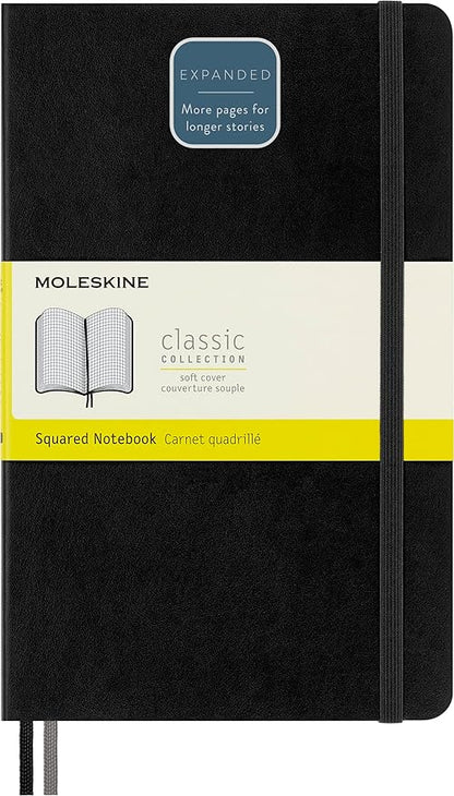 Moleskine Classic Expanded Notebook, Soft Cover, Large (5" x 8.25") Squared/Grid, Black, 400 Pages