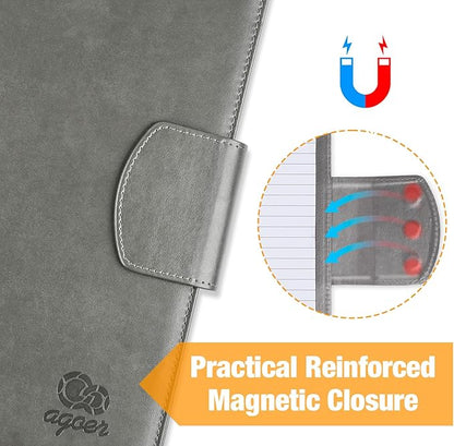 A4 Padfolio Portfolio Leather Binder,Business Interview Legal Document Organizer with Magnetic Closure Cover with Letter Sized Papers,Sticky Tabs,Pen for Legal Pad Holder Paperwork Men Women(Grey)