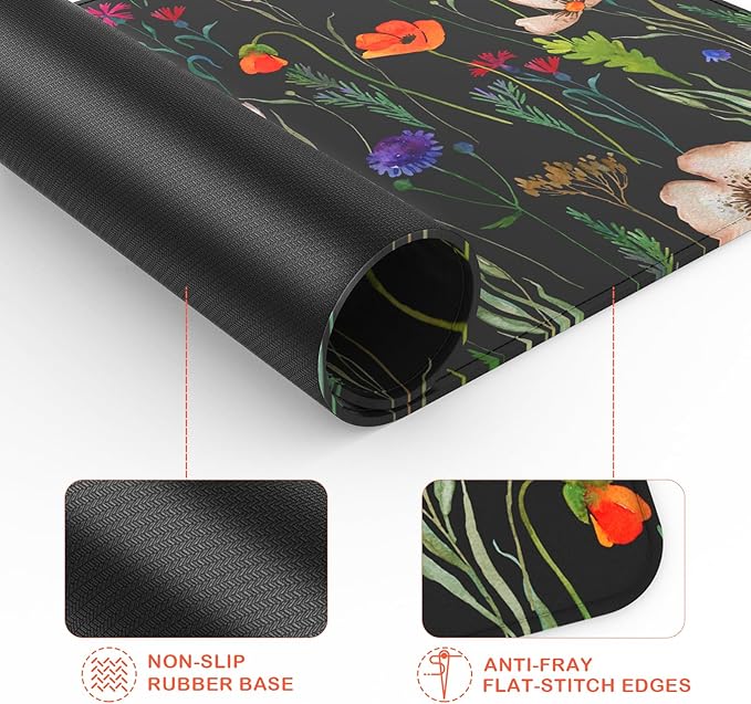 eulps Mouse Pad with Stitched Edge, Multiple Patterns Computer Mouse Pads with Non-Slip Rubber Base, Washable Cloth Mousepad, for Gaming, Laptop, PC (Wildflower Night)