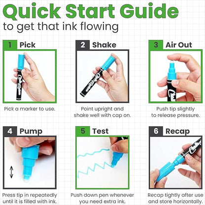 5 Green Chalkboard Chalk Pens - Green Dry Erase Markers for Blackboard, Chalkboard Signs, Windows, Glass | Variety Pack - Fine & Jumbo Size Ink Pen (1mm, 3mm, 6mm, 10mm, 15mm)