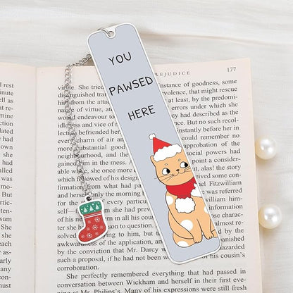 Christmas Bookmark, Stocking Stuffers for Women Men 2024, Cat Lover Gifts for Women, You Pawsed Here Cat Bookmark, Funny Bookmark for Book Lover, White Elephant Gift, Xmas Gifts, Merry Christmas Gifts