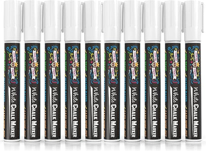 CHALKY CROWN Liquid Chalk Marker Pen - White Dry Erase Marker - Chalk Markers for Chalkboard Signs, Windows, Blackboard, Glass - 6mm Reversible Tip (10 Pack)
