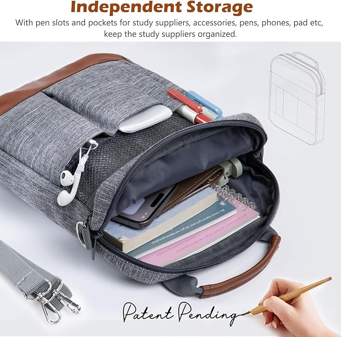 Book Sleeve with Zipper, Book Covers for Book Lovers, Multi-pocket Book Protector Cover with Shoulder Strap,Book Bag for Ipaad, kidle - Back To School Book Accessories