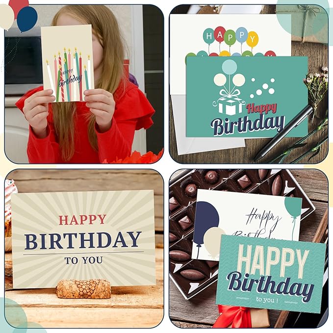 Harloon 200 Pack Happy Birthday Card Assorted Bulk with Blank Envelopes and Stickers 4 x 6 Inches Greeting Blank Happy Birthday Cards for Men Women Adults Kids, 20 Styles(Elegant Style)