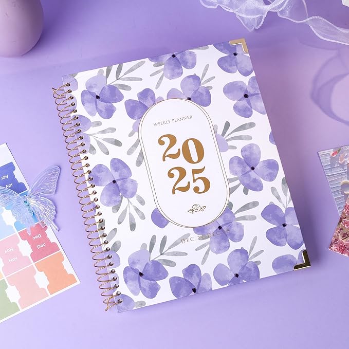 Yoment 2025 Planner Weekly and Monthly 8.5"x11" Hardcover 2025 Planner Dec 2024-Dec 2025 with 13 Month Tabs，Spiral Bound 2025 Calendar Monthly Planner for Women with Stickers Yearly Agenda，Purple