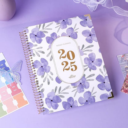 Yoment 2025 Planner Weekly and Monthly 8.5"x11" Hardcover 2025 Planner Dec 2024-Dec 2025 with 13 Month Tabs，Spiral Bound 2025 Calendar Monthly Planner for Women with Stickers Yearly Agenda，Purple