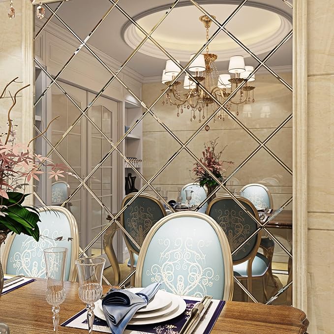 FunStick 12"x472" Mirror Stickers Wall Mirror Tiles Self Adhesive Flexible Mirror Sheets Large Non-Glass Mirror Wall Stickers Peel and Stick Mirror Wall Paper Roll for Crafts Fun House Home Wall Decor