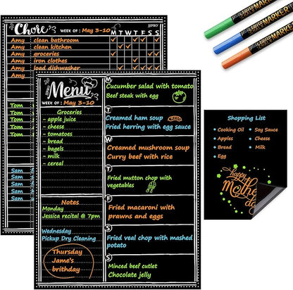 JJPRO Magnetic Dry Erase Menu and Chore Chart Blackboard for Fridge-Weekly Meal Planner Chalkboard,Behavior Chart Chalkboard for Multiple Kids with Notepad Blackboard